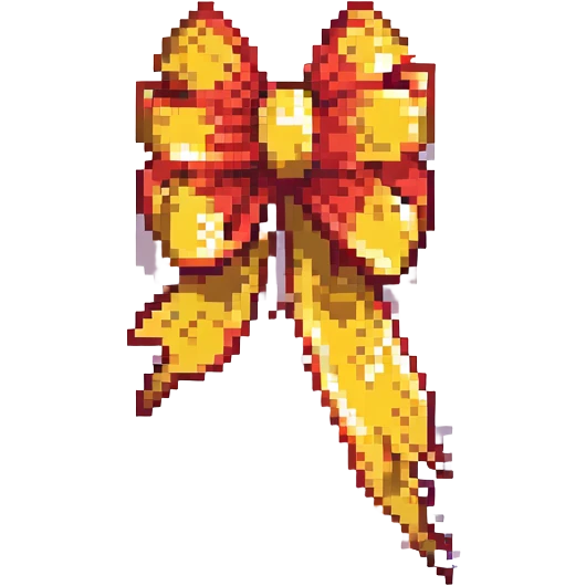 red and gold gift ribbon in pixel art style emoji