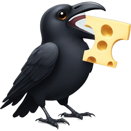 A crow drops a piece of cheese from its mouth emoji