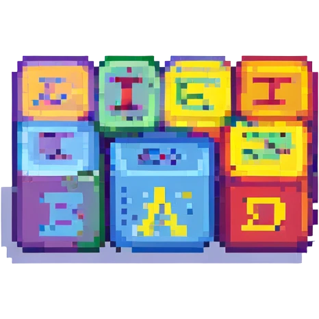 the words 'sprunki brud' in pixel art, each letter as a separate colorful block, classic arcade feel emoji