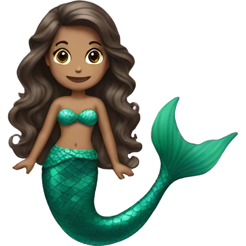 wavy hair brunette mermaid with green tail  emoji