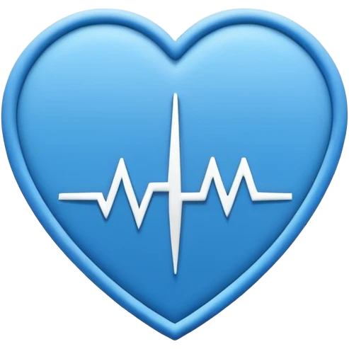 Minimal medical AI logo emoji, heart or shield shape, broken ECG line stylized as letters AI, flat vector style, clean modern healthcare design, blue and white, trustworthy, simple emoji