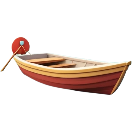 A 3D cartoon small boat floating on estuary water, with nearby reeds and horizon in view, bright lighting, photo frame,Memoji-style. emoji