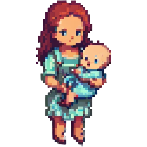 a troller with a baby, pixel art style emoji