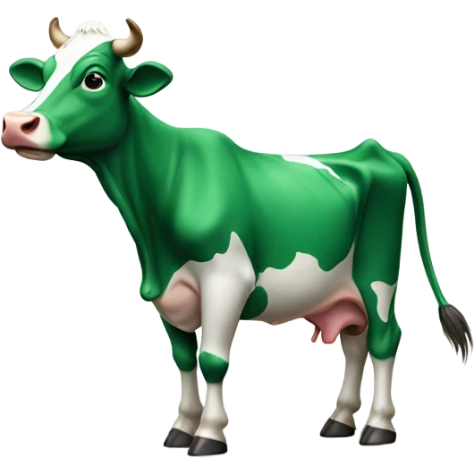Green whatsapp themed cow shown sideways with the image being really stretched and the cow looking up emoji