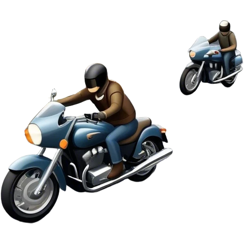 An icon showing a motorcycle and a car speeding through a winding road, with the car’s sleek silhouette blending into the curve of the road while the motorcycle zips past. The scene should capture the thrill of the ride, the freedom of the open road. transparent background. emoji