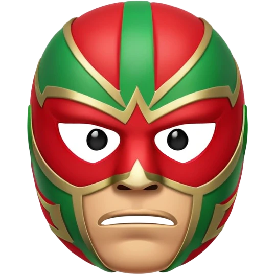 sad face emoji with a red and green luchador mask emoji