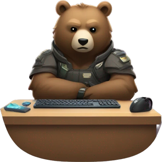 Bear playing valorant at its gaming pc emoji