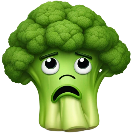 A sad broccoli with downcast eyes and a trembling lip looks upset, as if saying goodbye. emoji