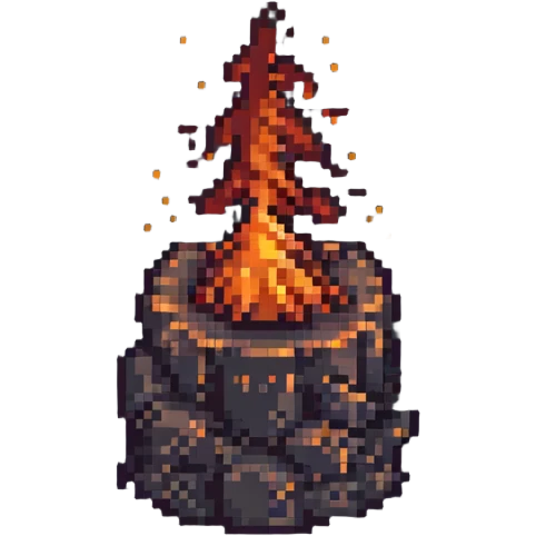 anvil with intense fire backdrop, pixel art, high contrast emoji