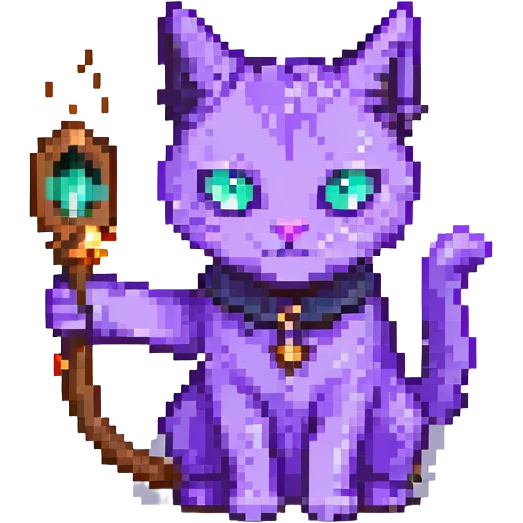 purple cat casting a spell pixel art emoji
