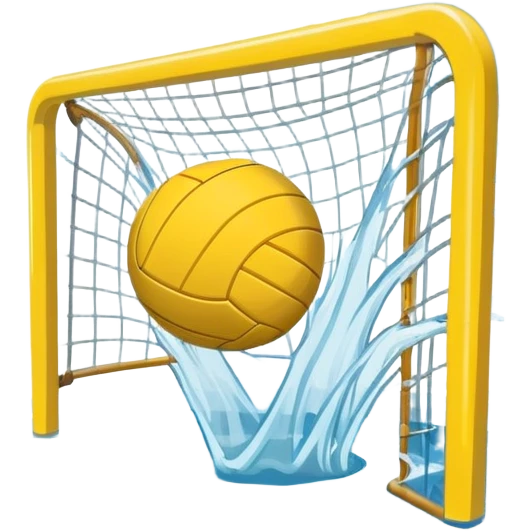 An icon showing a water polo ball floating on the surface of a pool, with a goal frame in the background, and water splashing around. The design captures the intensity of the game with visible ripples on the water. Transparent background highlights the excitement of water polo. emoji