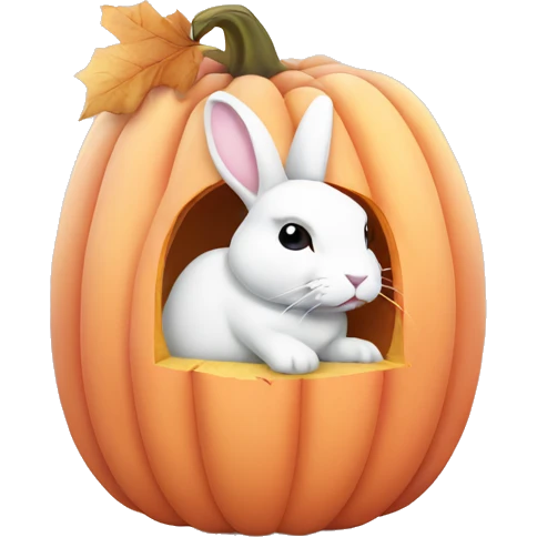 autumn cozy white rabbit in light pink pumpkin  emoji