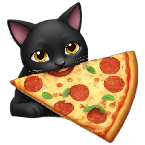 Black cat eating pizza slice emoji