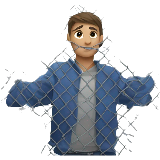 boy by chain link fence emoji