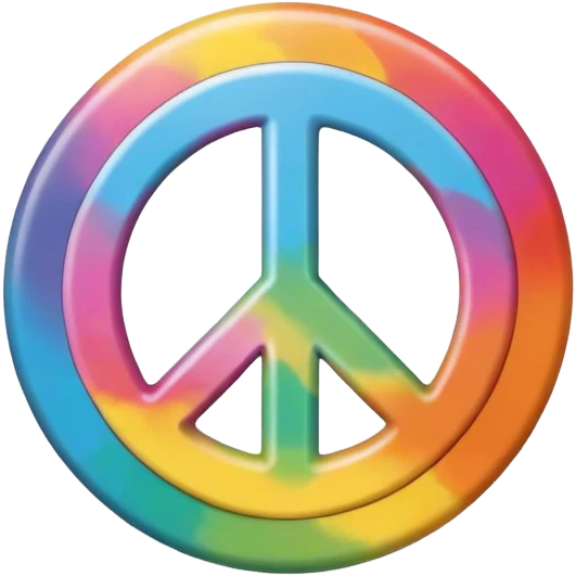 A round hippie colored button with a peace sign in the center emoji