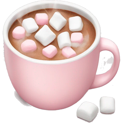 Light Pink mug of hot chocolate with marshmallows  emoji