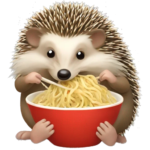Hedgehog eating noodles emoji