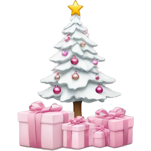 Light pink Christmas gifts under a white Christmas tree  emoji
