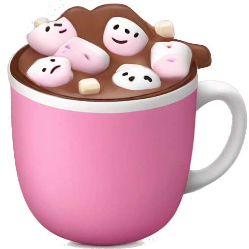 cute hot chocolate with a pink mug with marshmallows emoji
