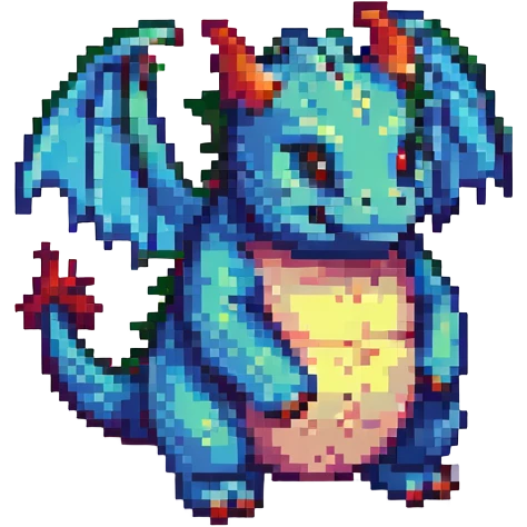pixel art dragon with very small wings, chubby body emoji