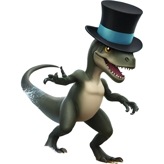 Trex with a top hat surfing a wave emoji