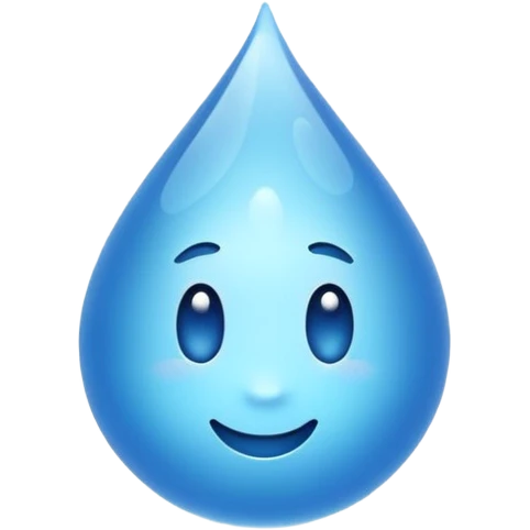 showing small blue water droplets floating gently in the air above a shiny surface, creating a fresh and slightly wet appearance — the surface has a soft reflective glow, representing humidity or moisture — clean, soft lighting and smooth rounded emoji design emoji