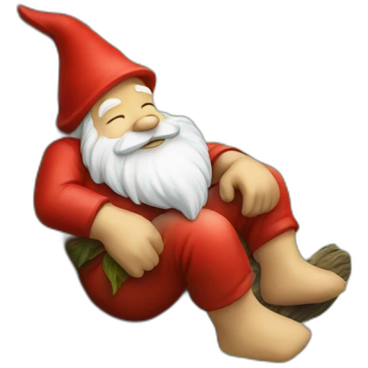 red gnome sleeping on a tree emoji
