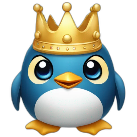 kawaï blue pudgy penguin wearing a golden crown emoji