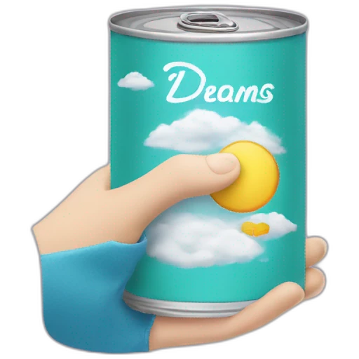 hand holding a can of product with clouds written dreams emoji