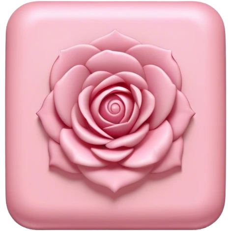 Create a 3D ultra detailed light pink colored square shaped button with a rose border emoji