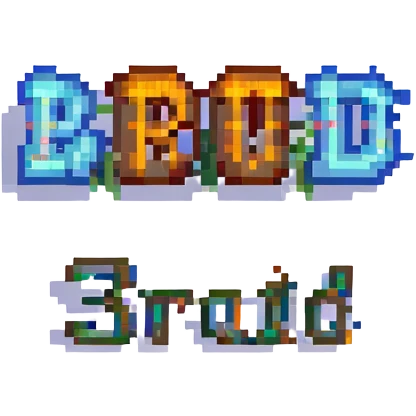 a pixel art badge with the word 'brud' in the center, outlined for clarity emoji
