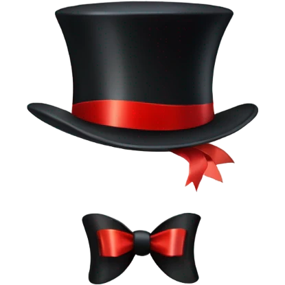 A black top hat displaying a red ribbon around the base. The ribbon forms a visible bow at the front, with the ends falling slightly over  emoji