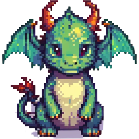 dragon with tiny wings, pixel art style, chibi proportions emoji