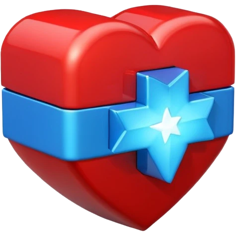 A blocky geometric red 3D heart with a bright blue star inside emoji