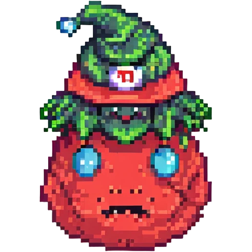 Add a red hat that says 'MAGA' in white letters to the slime monster, keep pixel art style, with no background. emoji