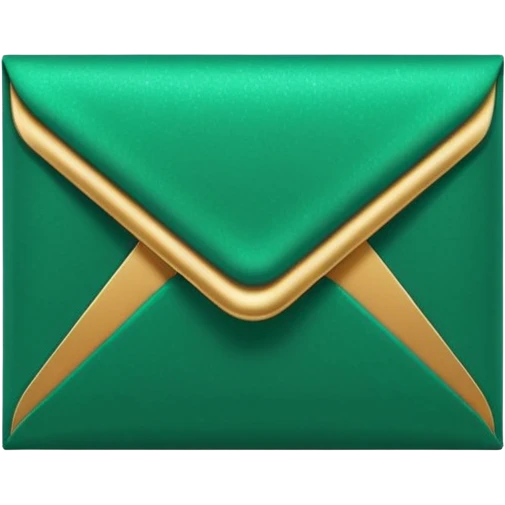 3D minimal envelope icon with subtle star or sparkle accent, matte finish, deep green (#0B3D2C), gold (#C9B037) sparkle, Apple style, sleek and premium, soft shadow, transparent background emoji