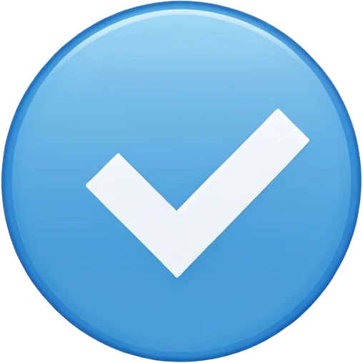 Simple icon, blue circle with a white checkmark in the center, clean white background, flat design, minimal style, clear and sharp, no text, no shadow. emoji