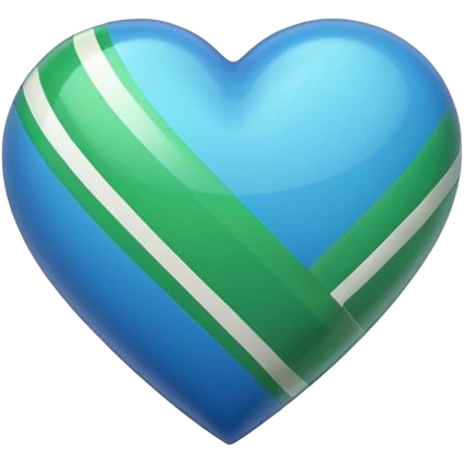 Glossy blue heart with straight green athletic stripes going down the side emoji