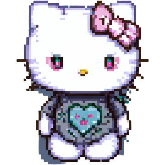 Hello Kitty pixel art, pink and white aesthetic, very girly, love heart eyes emotion, Discord emoji pack emoji