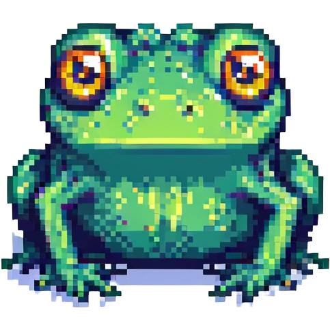 cartoon frog with big eyes, pixel art style emoji