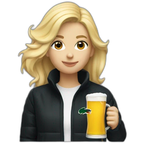 Lacoste blond friends woman drinking beer with black windbreaker emoji