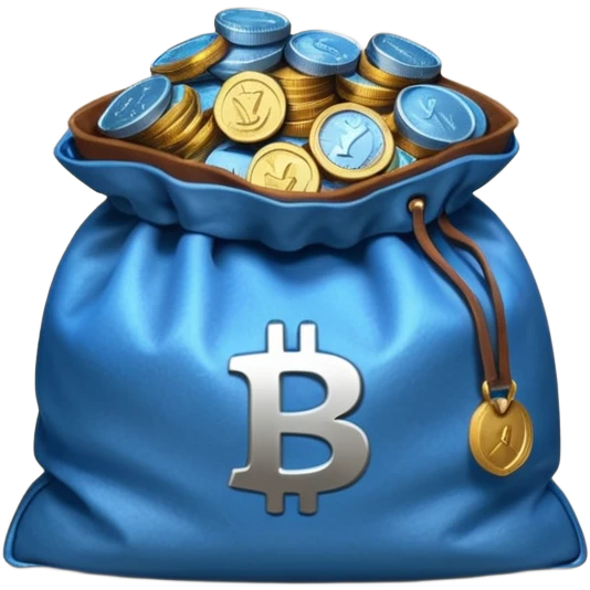 blue coins inside an opened brown money bag  emoji