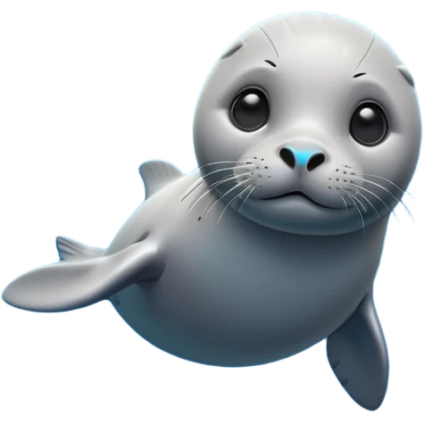 A 3D cartoon seal swimming with visible flippers, calm blue water, soft sunlight, Memoji-style realism. emoji