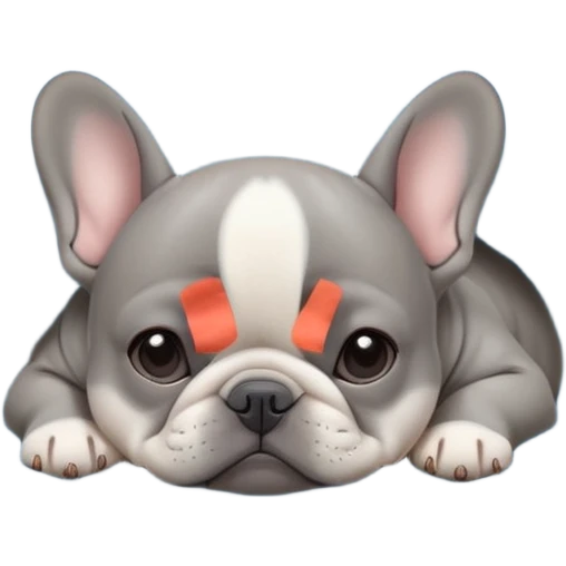 Gray French bulldog puppy sleeping on a pale blue realistic cozy blanket emoji