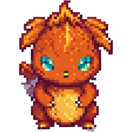 small cute fire-type creature inspired by classic Pokémon pixel art design emoji
