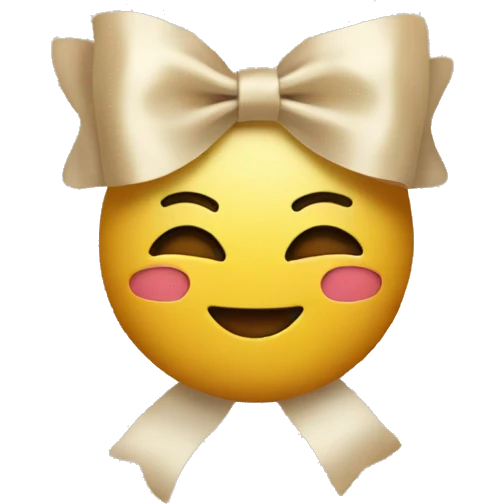 Happy emoji with beige glitter bow emoji