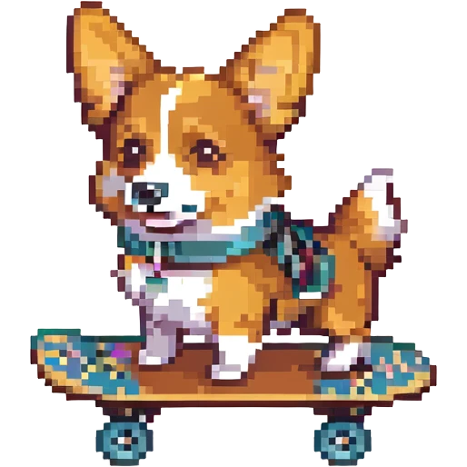 cool corgi with a skateboard emoji