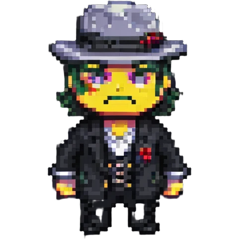 gangster character, highly cartoonish, exaggerated pixel art style emoji