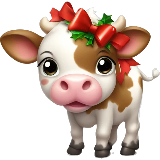 cute baby cow bith a christmas bow emoji