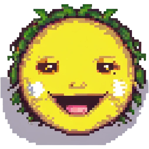 laughing emoji, yellow face, open mouth, smiling eyes, pixel art style emoji